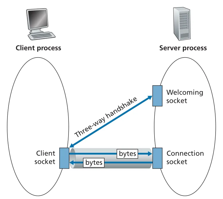 The TCPServer process has two sockets