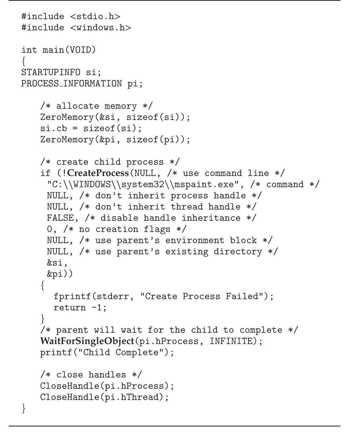 Windows CreateProcess example