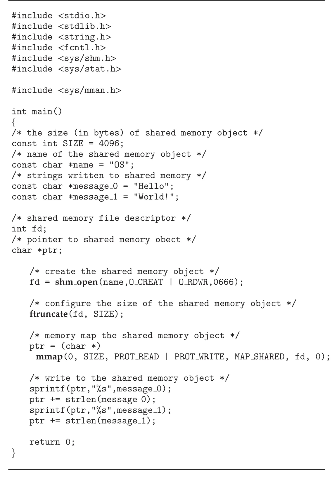 POSIX shared-memory producer