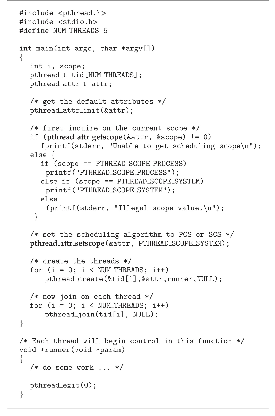 Pthread scheduling API